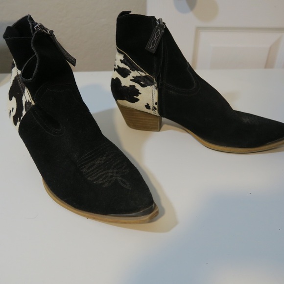 Dingo Buck the Rules Leather Ankle Boots Pieced Fur Suede Snip Toe Country Comfy - Picture 10 of 14